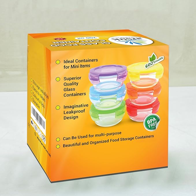 ARSUK 8oz Glass Food Storage Containers with Airtight BPA-Free Lids 6 Pack, 1 Cup Small Glass Freezer Containers for Sauce, Sides, Meal Prep - Reusable & Dishwasher Microwave Fridge Freezer Safe