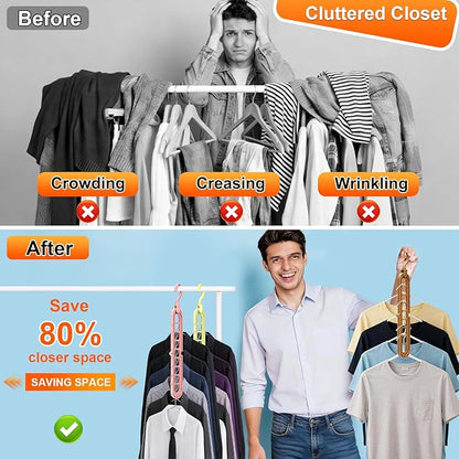 Magic Space Saving Hangers,7 Pack Multi-Functional Closet Organizers and Storage, 9-Hole Cascading Hanger, College Dorm Room Essentials for Guys, Heavy Duty Wardrobe Clothes Drying Rack for Shirts