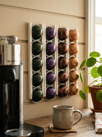 Adhesive Coffee Pod Holder for Nespresso VertuoLine, Holds 20 Capsules - Wall or Cabinet Mounted Coffee Capsule Rack with Strong 3M Adhesive Strips, Vertical or Horizontal Mount