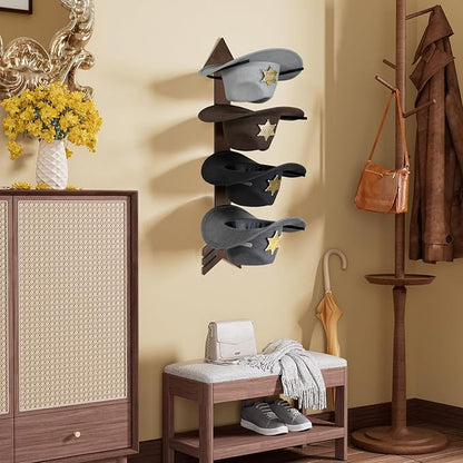 Cowboy Hat Holder Rustic Wood Arrow Design Hat Organizer 4 Pieces Cowboy Hat Rack Western Decor Hat Storage Hanger for Display and Organization Walnut