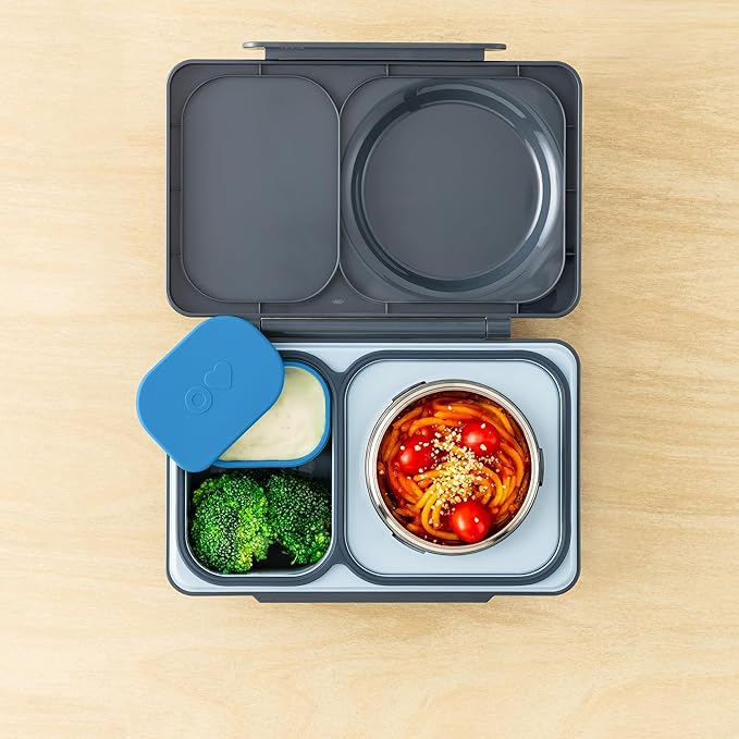 OmieBox UP (2 pack) Leakproof Dips Containers To Go, Salad Dressing Container, Condiment Container with Lids - Food Safe Silicone - 4.5 ounces (Blue/Orange)