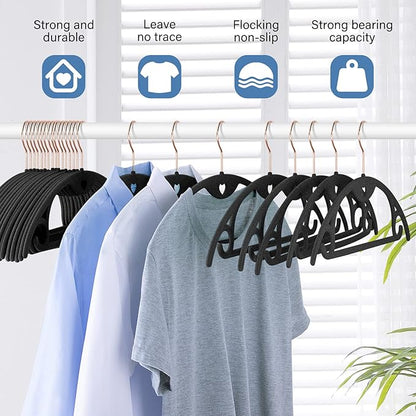 Velvet Hangers 50 Pack: Felt Clothes Hangers Heavy Duty Shirt Sweater Hangers No Shoulder Bump Non Slip Slim Thin Coat Hangers for Closet - Black Grey