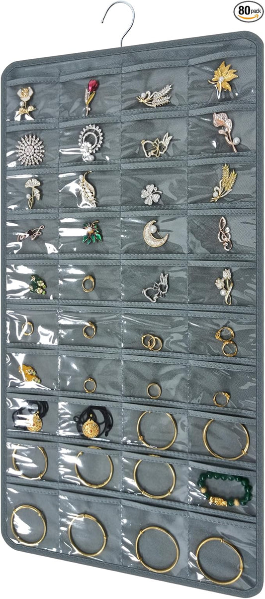 Hanging Jewelry Organizer for Closet Wall Door Double-Sided Jewelry Holder for Earrings, Necklaces, Rings 1 Pcs (Grey)