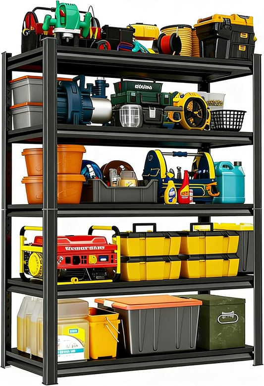 5-Tier Garage Shelving Heavy Duty, 3000LBS Metal Shelving Unit, Adjustable Garage Storage Shelves, Easy Assembly Steel Shelving, Utility Storage Rack Shelf for Warehouse, 77.4”H*39.4”W*15.7”D