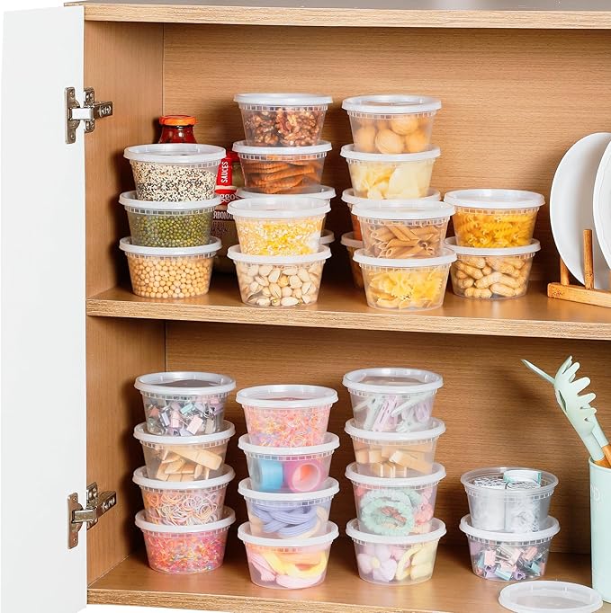 AOZITA 64 Sets 16 oz Plastic Deli Containers With Lids, Airtight Food Storage Containers, Freezer/Dishwasher/Microwave Safe, Takeout Meal Prep Storage