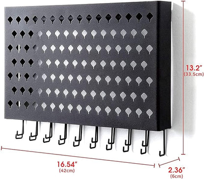 JackCubeDesign Wall Mounted Jewelry Organizer, Earring Necklace Bracelet Holder Display Hanger with 109 Holes & 19 Hooks (Black,16.5 x 2.4 x 13.2 inches) - MK329A
