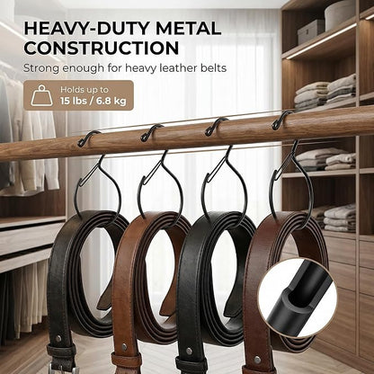 Scarf Hangers and Holder for Closet, 4 Pack Rust-Resistant Belt Hooks for Closet, S-Shaped Metal Belt Organizers, 15 lbs Heavy-Duty, Black, with 4 Lavender Sachets