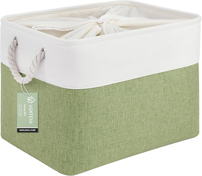 Large Storage Baskets- 16x12x12 inch Storage Bins for Shelves and Closet Organizing, Foldable Fabric Bin for Home Organization Clothes and Laundry (1-Pack, White&Green)