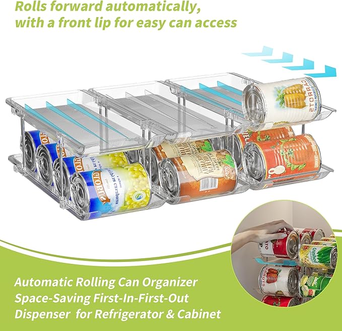 Can Organizer for Pantry Soda Can Organizer Automatic Rolling Food Pantry Storage Rack Can Dispenser for Fridge Holds 36 Cans, Fits 5.8-Inch Soda and Can, Set of 9