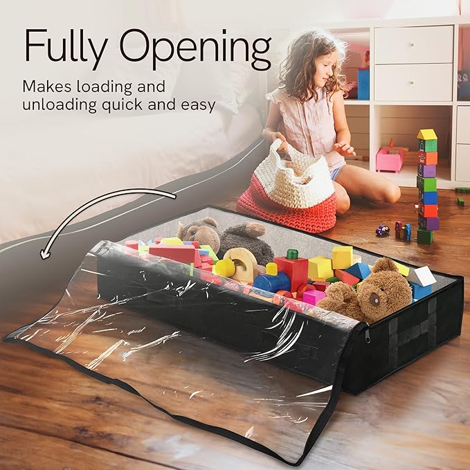 Reli. 90L Under Bed Storage Containers (8 Pack) | Closet Organizer with Clear Window | Underbed Storage Bins for Towels, Sweaters, Linens | Large Organizer for Closet (Black)