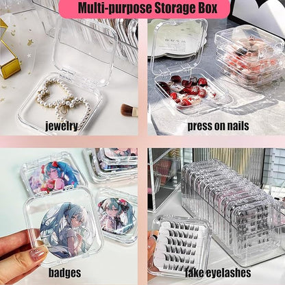 12Pcs Press on Nail Packaging Boxes, False Nail Container Organizer Clear Nail Display Case with 1 All-In-One Acrylic Storage Box and 30pcs Double-sided Adhesive Tape for Nail Art Salon Home Use