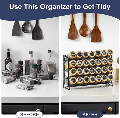 AOZITA Spice Rack Organizer for Cabinet, 28 Empty Spice Jars with Bamboo lids, Funnel, Spice Labels, Seasoning Organizer for Countertop, Cabinet, Kitchen, Pantry, Cupboard
