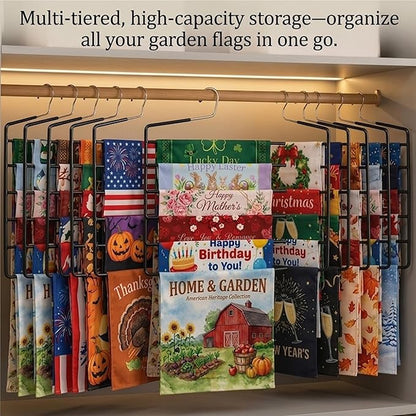 5 Pack 6-Tier Garden Flag Storage Organizer, Space Saving Storage for Bedroom, Garage & Home, Wrinkle-Free Design for Seasonal Flags, Pants, Jeans & Ties, Gift Idea for Home Organization.