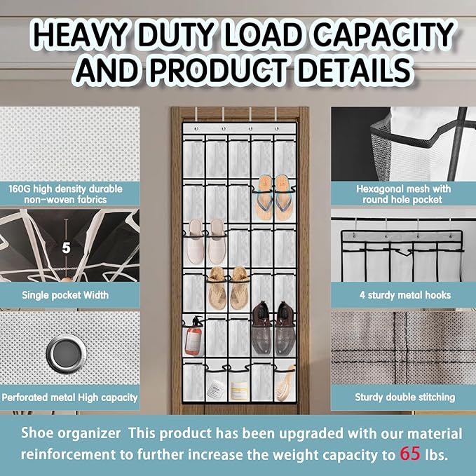 Kotkn 30 Compartment Breathable Mesh Pocket Over the Door Hanging Over the door shoe organizer Shoe rack Over door shoe organizer Hanging shoe organizer (White, 30)