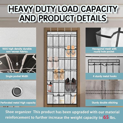 Kotkn 30 Compartment Breathable Mesh Pocket Over the Door Hanging Over the door shoe organizer Shoe rack Over door shoe organizer Hanging shoe organizer (White, 30)