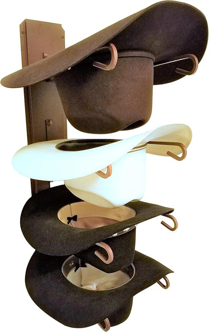 American Made 4 Cowboy Hat Rack, Wall Mount Four Tier Hat Holder, Heavy Duty Powder Coated Steel, Rust Chisholm Trail Brown, Model 664 Classic CT