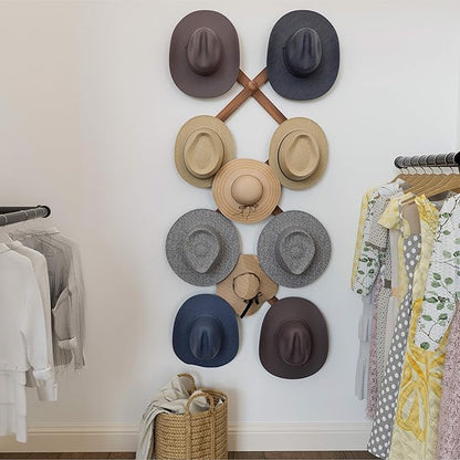 SKOLOO Large Hat Rack for Wall, Wooden Accordion Wall Hanger, Modern, Expandable Coat Hooks, Hat Display Rack for Home, Office, and Studio, 11 Peg, Walnut