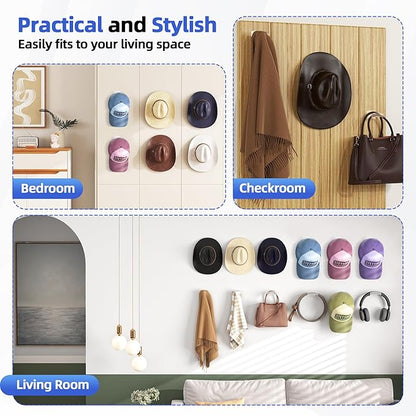 Cowboy Hat Rack(12Pack) - Wide Brimmed Organizer - Strong Adhesive Cowboy Holder - 2.2Inch Hooks for Walls - 2 Mounting Option Holder - Hangers for Doors and Closets - Clear