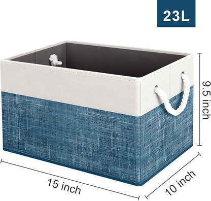 Fab totes Storage Bins 8-Pack, Foldable Storage Baskets for Organizing Toys, Books, Shelves, Closet, Large Storage Box with Rope Handles, Sturdy Organizer Bins, White & Blue