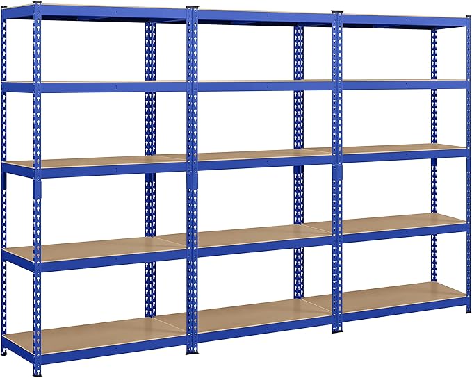 Topeakmart 3PCS 5-Tier Utility Shelves, Metal Storage Shelves Garage Shelving Unit Adjustable Garage Storage Shelves Storage Racks Heavy Duty Shed Shelving- Blue, 35.5 x 17.5 x 72 Inch