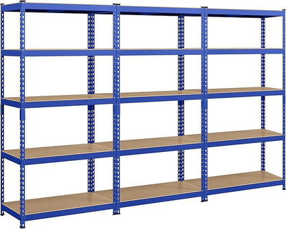 Topeakmart 3PCS 5-Tier Utility Shelves, Metal Storage Shelves Garage Shelving Unit Adjustable Garage Storage Shelves Storage Racks Heavy Duty Shed Shelving- Blue, 35.5 x 17.5 x 72 Inch