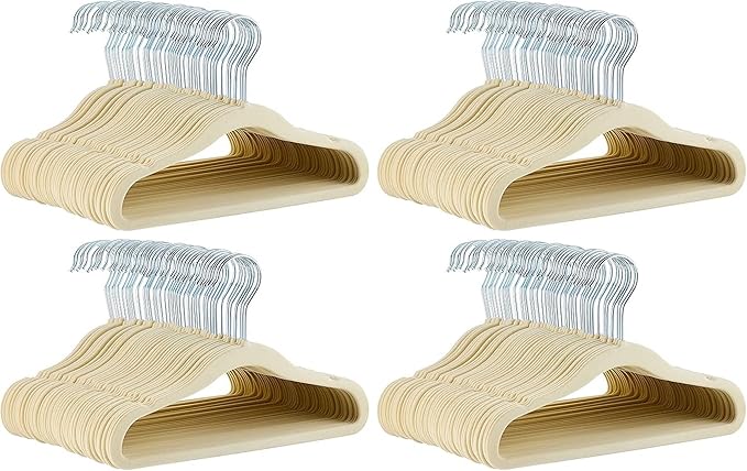 Amazon Basics Kids Velvet, Space Saving, Non-Slip Clothes Hangers for Infant and Toddler, Durable, 11.6 inches (for Baby Clothes), Pack of 200, Beige