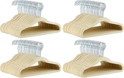 Amazon Basics Kids Velvet, Space Saving, Non-Slip Clothes Hangers for Infant and Toddler, Durable, 11.6 inches (for Baby Clothes), Pack of 200, Beige