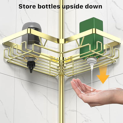 DAOYA Shower Caddy Tension Pole - Gold Corner Shower Caddy Stainless Steel Bathroom Shower Organizer for Tub Tension Rod Corner Shower Shelves(22-114.2inch)