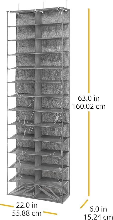 Whitmor Over The Door Shoe Shelves - 26 Sections - Crosshatch Gray