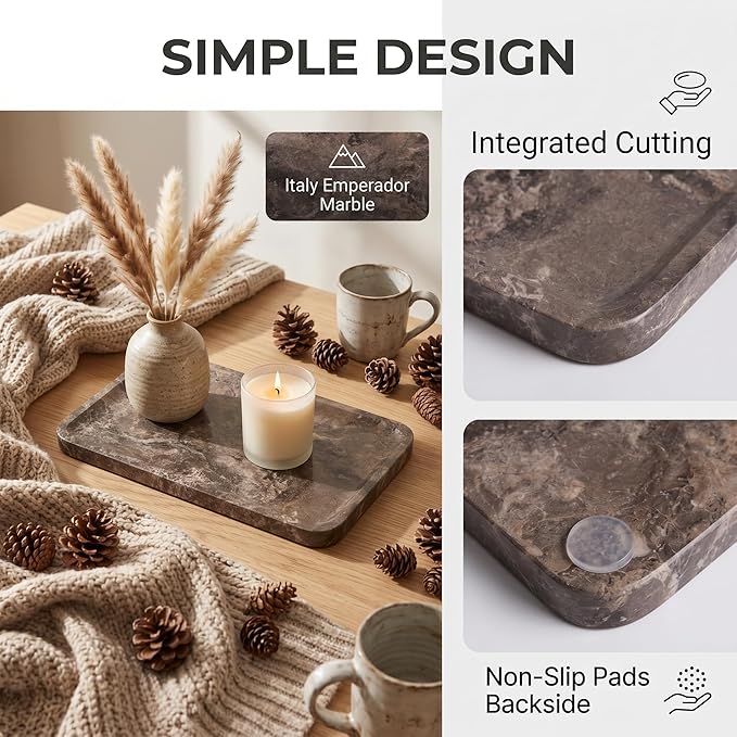 Dark Grey Marble Vanity Tray for Bathroom Counter-12 X7 Decorative Tray for Perfume, Candles, Stone Jewelry Dish Tray