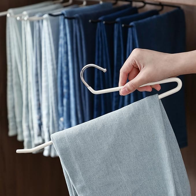 SHIMOYAMA Open Ended Pants Hangers, 5 Pack, Single Rod Trouser/Slack Hangers, Semi-Open Space-Saving Pant Hanger for Jeans, White