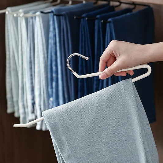 SHIMOYAMA Open Ended Pants Hangers, 5 Pack, Single Rod Trouser/Slack Hangers, Semi-Open Space-Saving Pant Hanger for Jeans, White