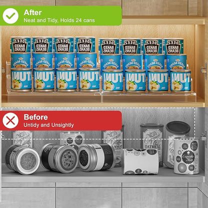 Adjustable Acrylic Can Rack Organizer for Pantry, 3 Tier Expandable Canned Storage Holder, Soda Can Dispenser Shelf Holds Up to 24 Cans, Clear Canned Display for Cabinet & Countertop (Patent Pending)
