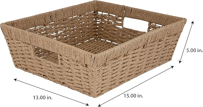 Simplify Large Shelf Storage Basket | Dimensions: 15"x 13"x 5" | Dutch Weave Design | Home Organization | Paper Rope Material | Great For Leaving Spaces | Great for Displaying