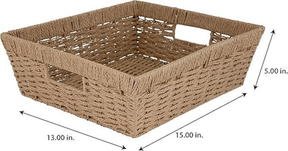 Simplify Large Shelf Storage Basket | Dimensions: 15"x 13"x 5" | Dutch Weave Design | Home Organization | Paper Rope Material | Great For Leaving Spaces | Great for Displaying