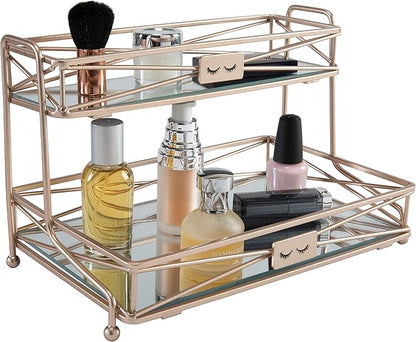 Home Details Mirrored, Perfect for Perfumes, Jewelry, Makeup, Cosmetic Organizer, Stylish Decor in Rose Gold 2 Tier Vanity Tower