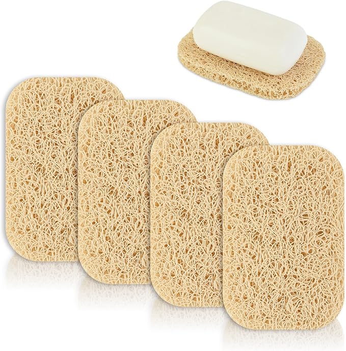 4pcs Soap Lifting Pad for Bar Soap,Beige Non-Slip Soap Saver Pads Self Draining Soap Bars Holder Pads for Kitchen Bathroom Travel Hotel Shower Cleaning Supplies