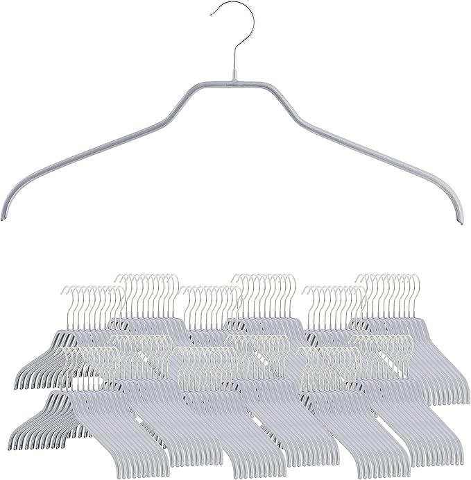 Mawa by Reston Lloyd Silhouette Series Non Slip Saving Clothing Hanger for Shirts and Dresses, Style 41/F,Set of 140, Silver