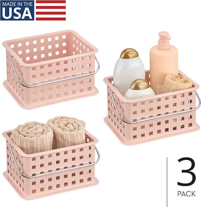 iDesign Small Shower Caddy with Handle, Portable Shower Organizer for Dorm or Bathroom, 3-Pack, Pink