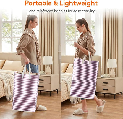 Lifewit 2 Pack Laundry Basket 80L Each, Collapsible Clothes Hamper with Reinforced Handles, Freestanding Waterproof Design for Bedroom and Laundry Room, Purple 160L Total