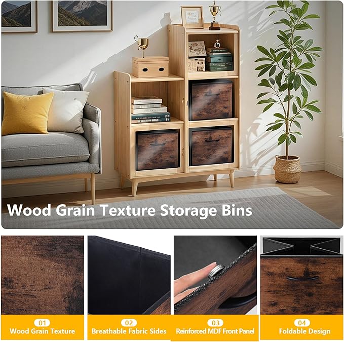 WUIKE 13-Inch Storage Cube Bins, Rust Brown Cubby Organizer Baskets with Handles, Collapsible Storage Bins for Shelves and Closet, 4-Pack