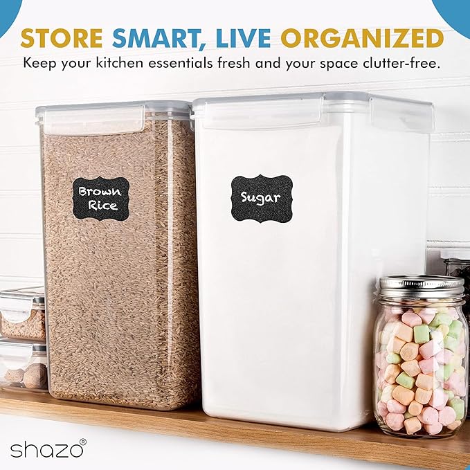 Shazo 2 PC (9.5L | 321 Oz) Extra Large Bulk Food Storage Containers with Airtight Lids for Flour, Sugar, Rice, Cereal & Pasta - Leakproof, BPA-Free Plastic Canisters for Kitchen & Pantry Organization
