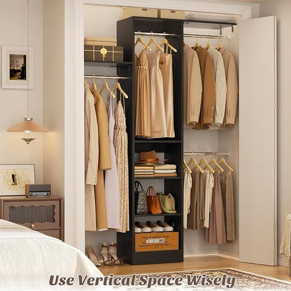 Besiost 48" Closet Organizer System, 4FT Closet System for Small Closets with 4 Hanging Rods & 3 Shelves, 80"H Small Closet Organizers and Storage for Bedrooms, Cloakrooms, Black