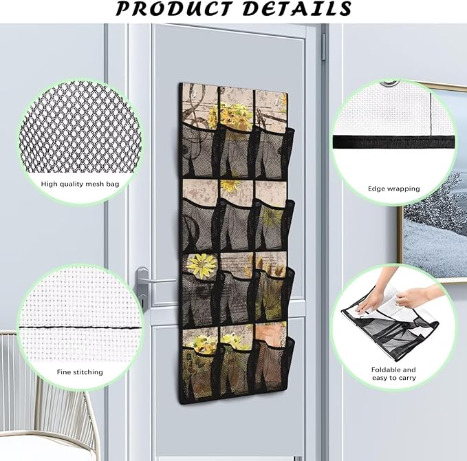12 Large Pockets Hanging Storage Bag, Wall Storage Bag Over The Door Storage Pockets Fabric Wall Door Closet Hanging Storage Bag Organizer,Daisy