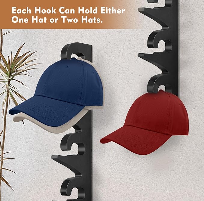 Hat Rack Hat Organizer for Baseball Caps Wood Hat Storage Hats Hooks for Wall Baseball Hat Storage Organizer Display Up to 20 Hats for Closet Wall, Set of 2