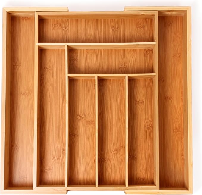 BergHOFF Bamboo 8-Slot Expandable Flatware Organizer, Expand between 12.75" to 18.5