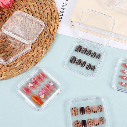 30pcs Press on Nail Case, Nail Storage Box Clear Acrylic Nails Display Box Packaging Fake Nails Storage Case with 90 Pcs Adhesive Double Sided Tape for Fake Nail-Storages,Display-/2.95*2.95inch