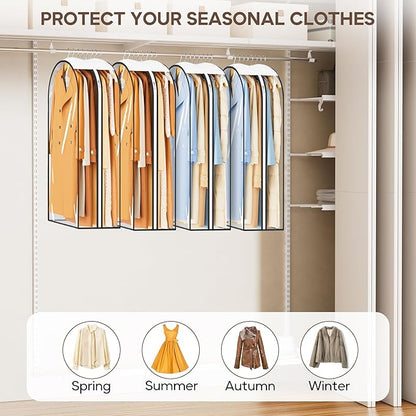 KEETDY 10" Guessted Garment Bags for Hanging Clothes, All Clear 40" Suit Bag for Closet Storage for Suits, Coats, Dresses Cover（4 Packs）