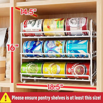 SUFAUY 3 Tier Can Organizer for Pantry, Holds 36 Cans, Heavy Duty Metal Shelves for Storage, White