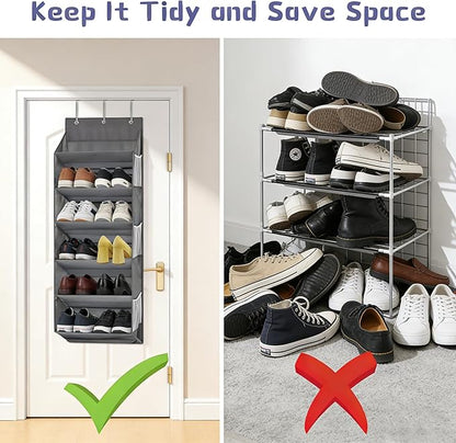 Over the Door Shoe Rack Organizer – Hanging Storage for 12 Pairs of Shoes, 6 Mesh Pockets + 6 Deep Large Pockets, 50lbs Capacity, for Closet, Bedroom, Dorm, Narrow Door (1 Pack)